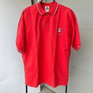 Vintage 1993 Bye Bye St. Maarten Polo Shirt Red Cotton Canvas Nautical XXL